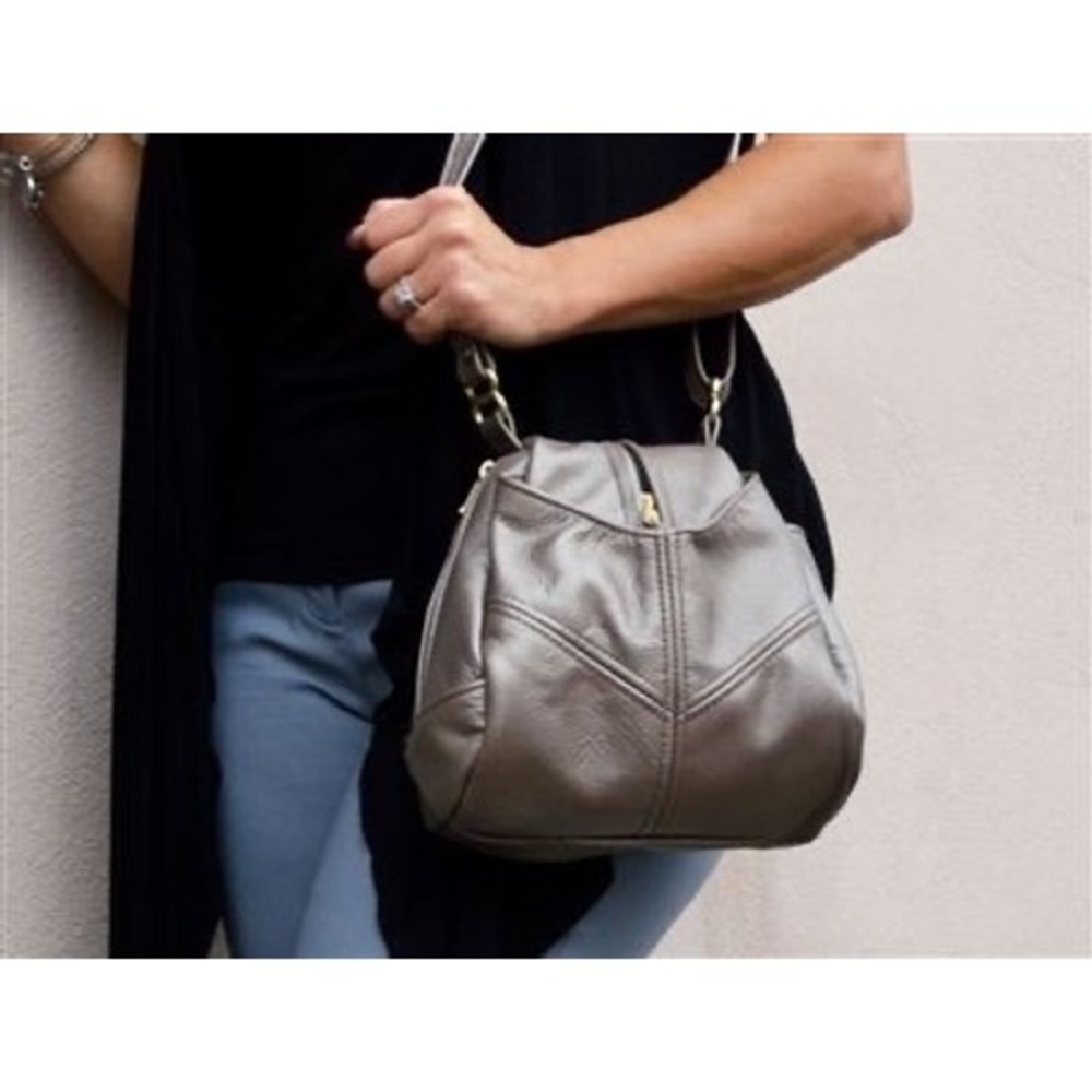 Victoria Leather Co - Metallic Pewter "Droplet" Bag‎ Crossbody or Shoulder Bag